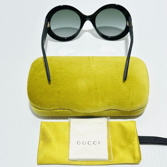 Gucci GG0101S 001 53mm Round Sunglasses Matte Black Gradient Lens NWT $465 - Picture 14 of 15